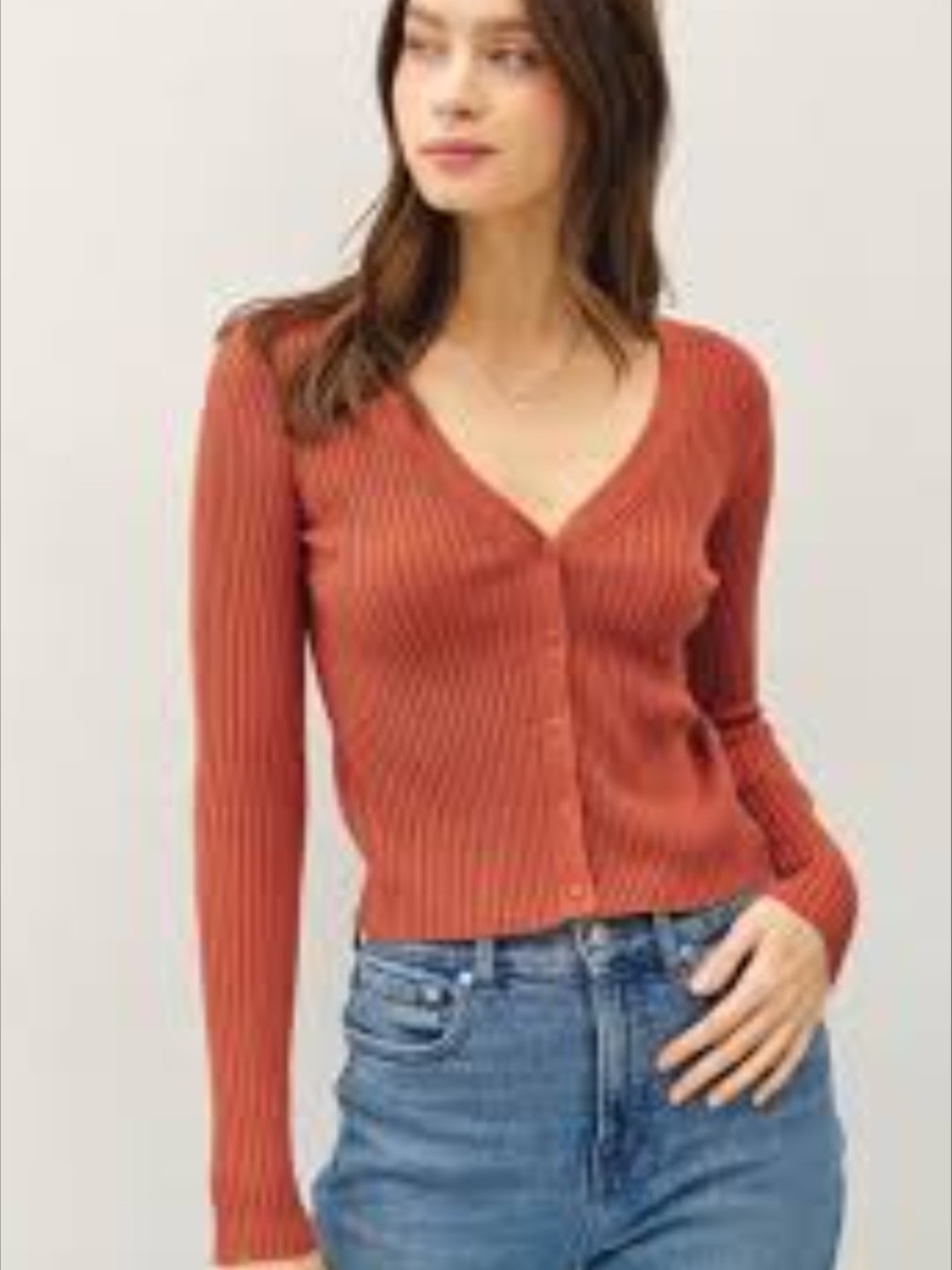 Full Tilt Rust Orange Ribbed V-Neck Button Cardigan NWOT